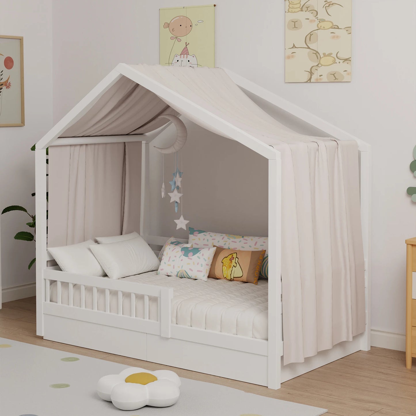 House Bed Canopy, Bed Canopy House Beds Made of Cotton Muslin, Fabric Canopy for House Canopy Bed Children's Room Decoration