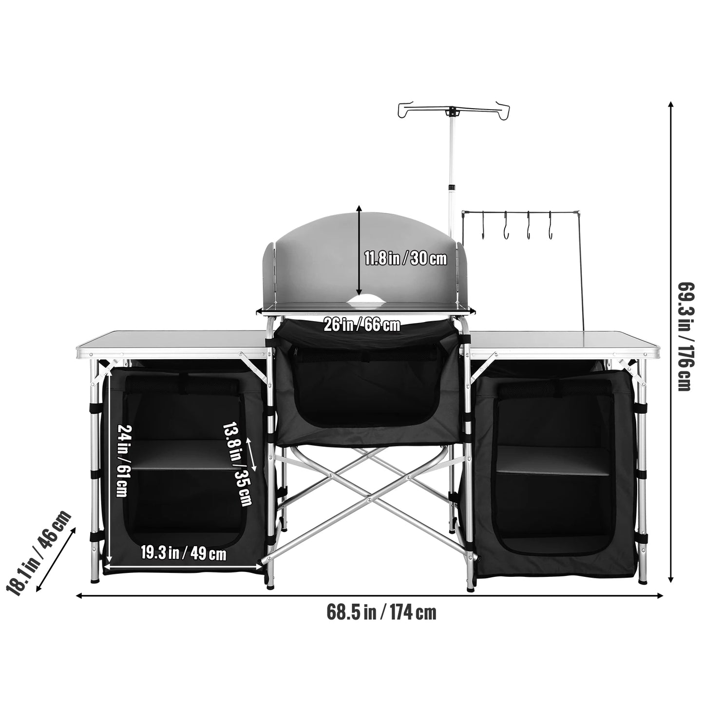 Hopfällbart Campingköksbord i Aluminium – Förvaring & BBQ