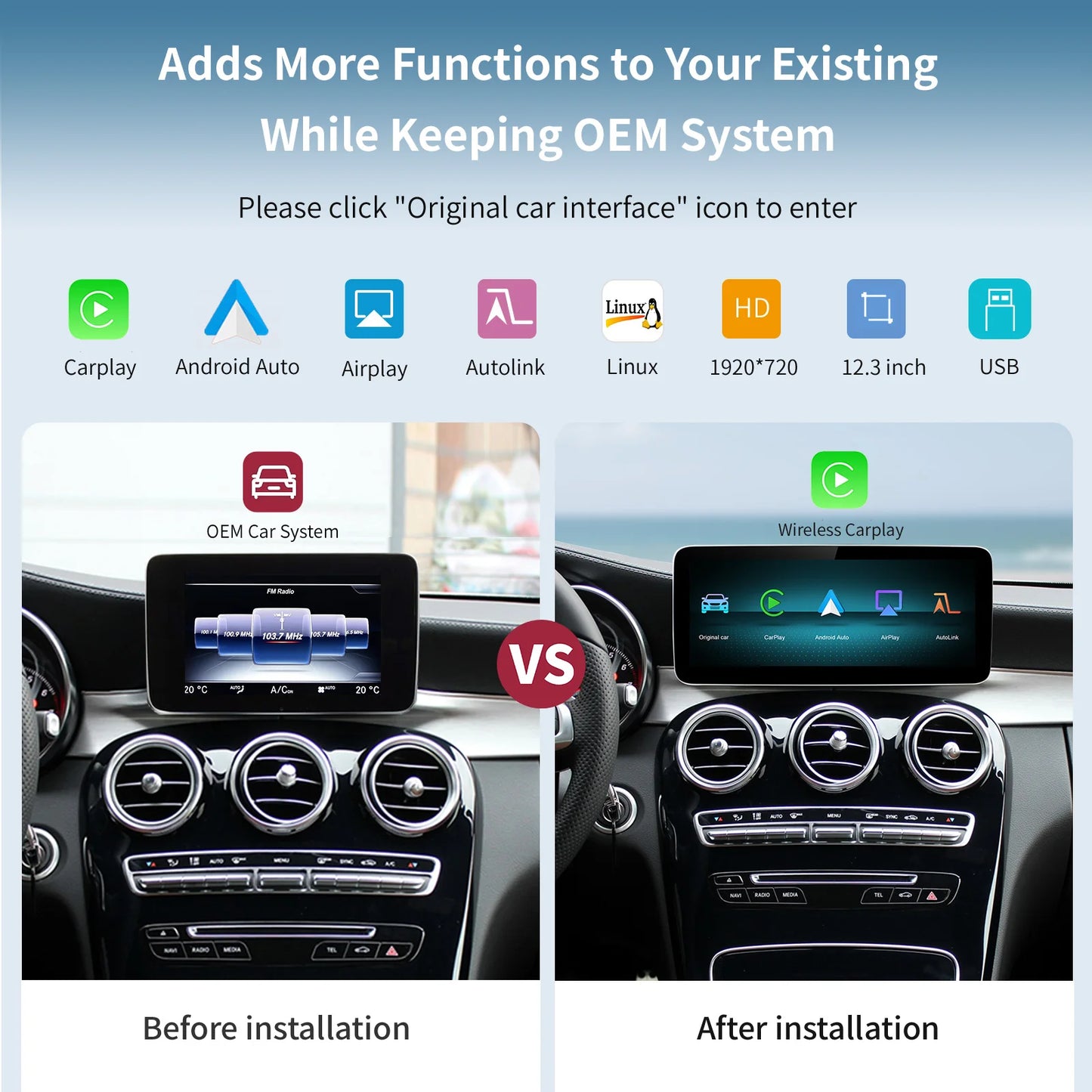 Mercedes-Benz Infotainmentskärm – CarPlay & Android Auto, 10,25" eller 12,3"