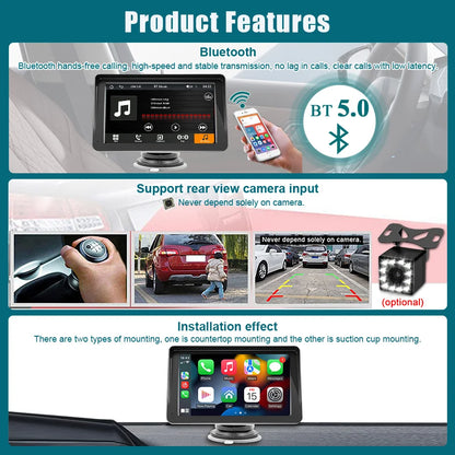 Bilradio 7" Touchskärm – Trådlös CarPlay & Android Auto, GPS