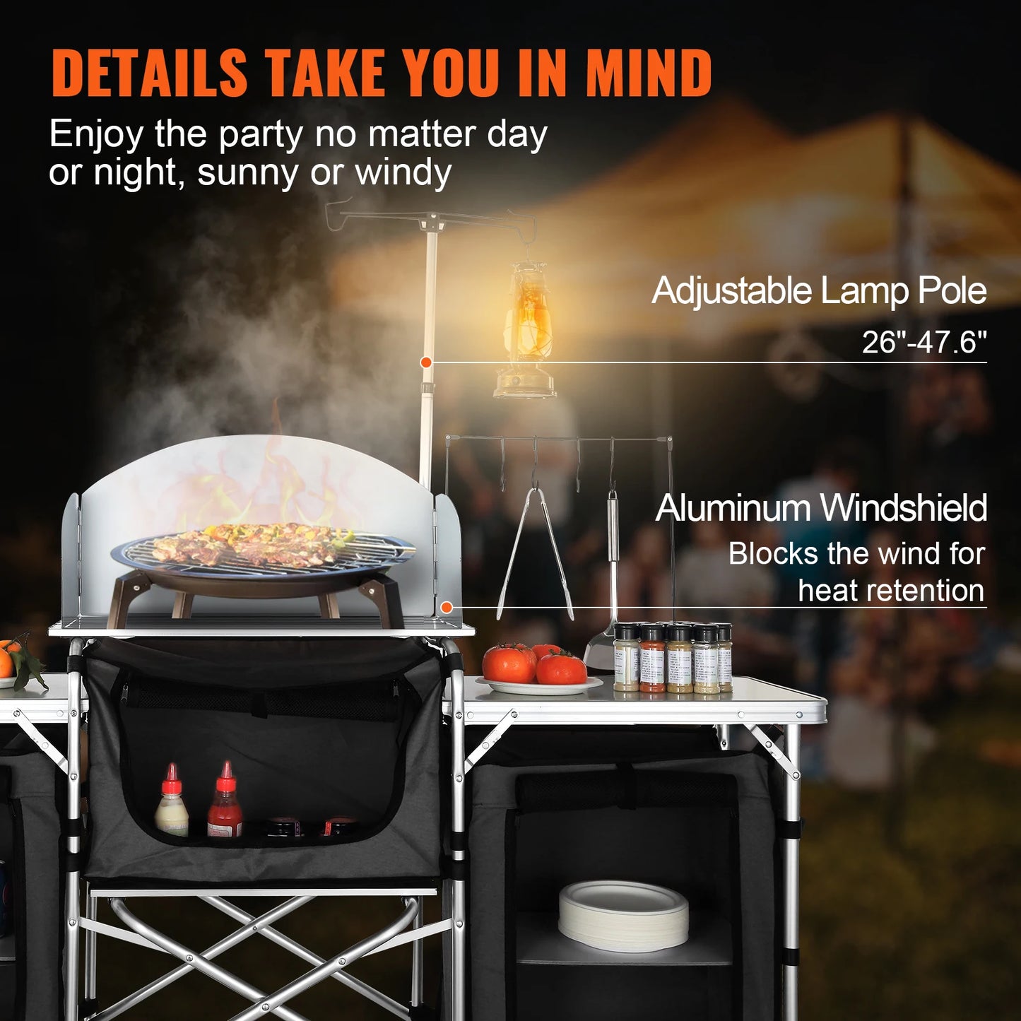 Hopfällbart Campingköksbord i Aluminium – Förvaring & BBQ