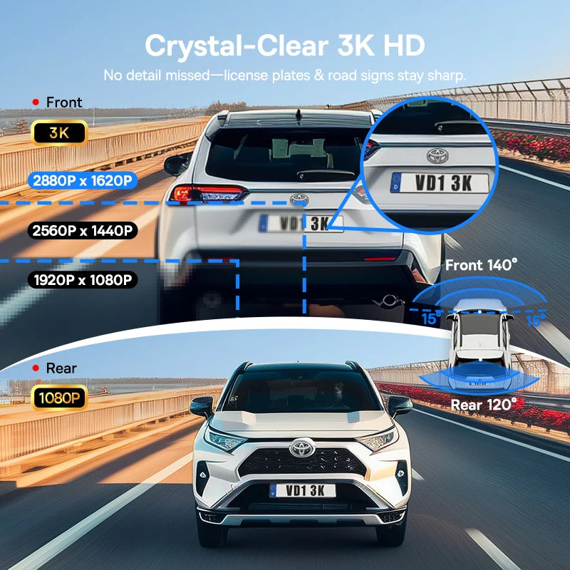 Baseus VD1 Dashcam 3K – Fram & Bak, GPS, WiFi, Parkeringsbevakning