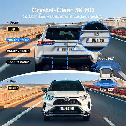 Baseus VD1 Dashcam 3K – Fram & Bak, GPS, WiFi, Parkeringsbevakning