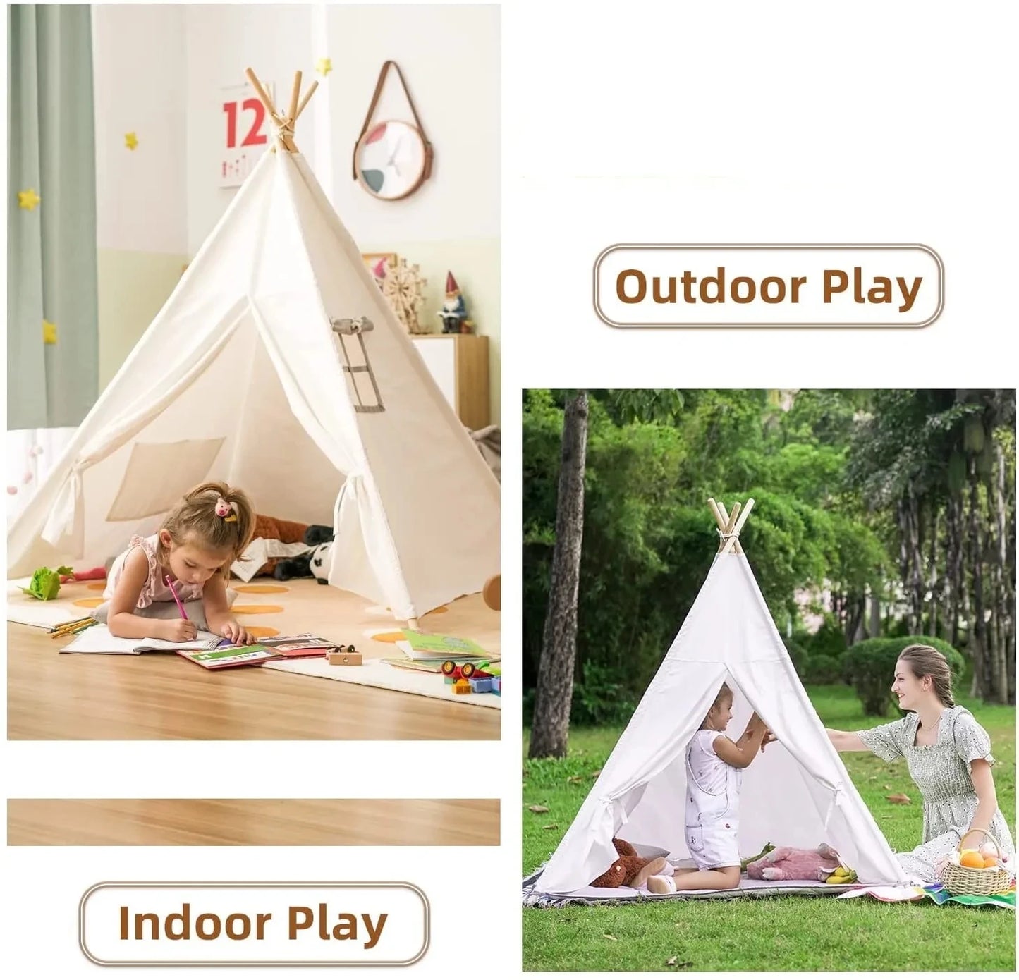 Barntipi Wigwam Beige – Vikbart Indiantält i 2 Storlekar