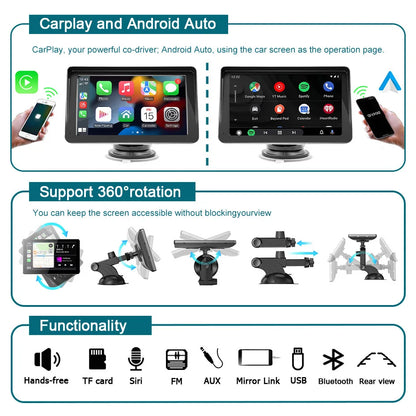 Bilradio 7" Touchskärm – Trådlös CarPlay & Android Auto, GPS