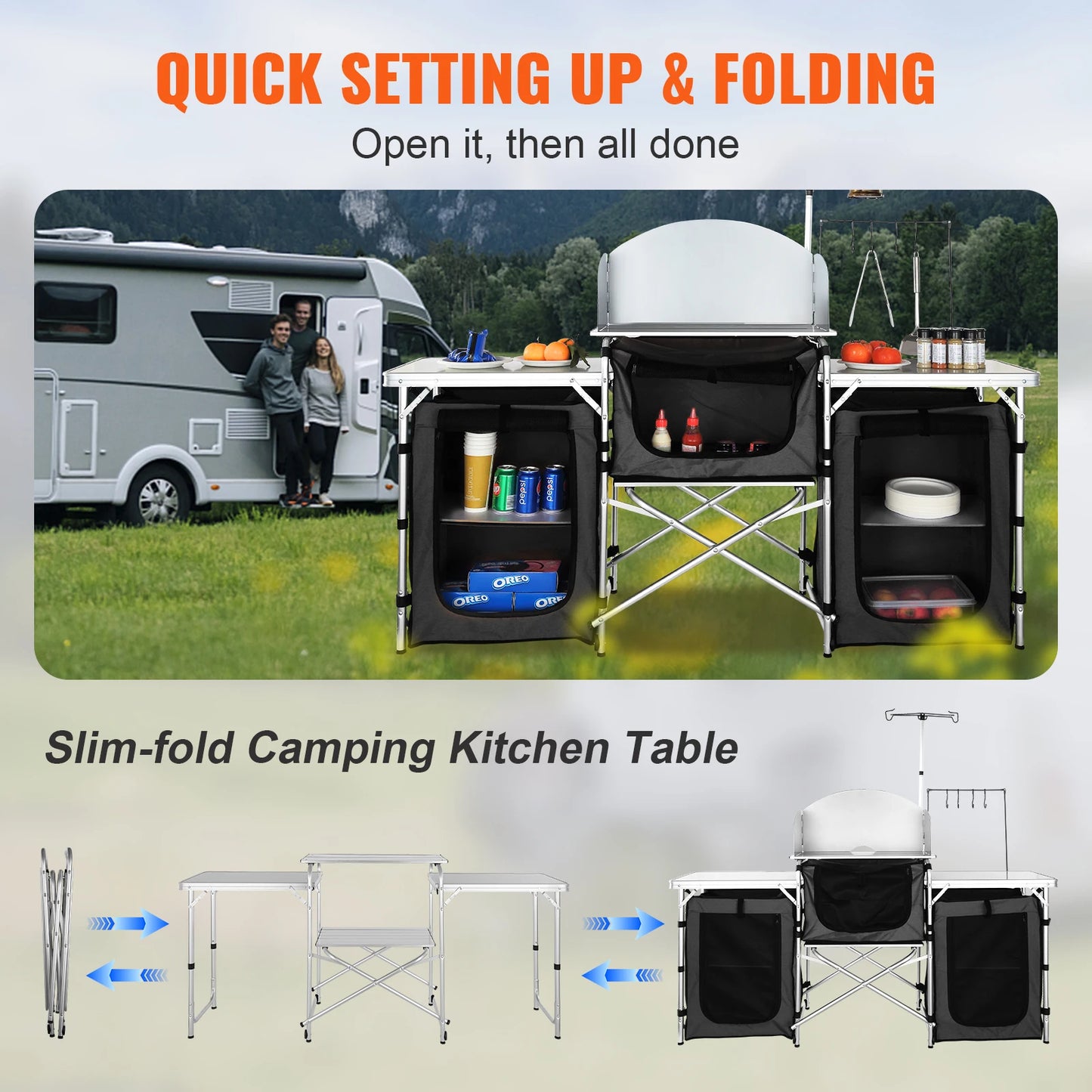 Hopfällbart Campingköksbord i Aluminium – Förvaring & BBQ
