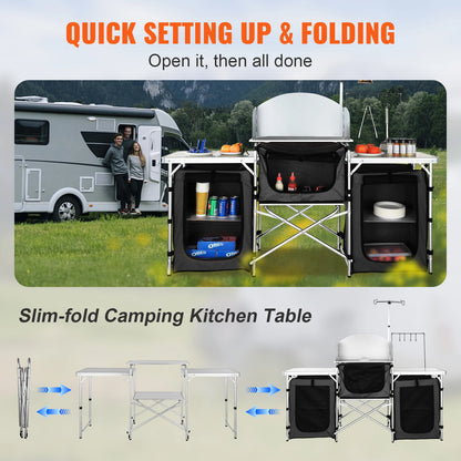 Hopfällbart Campingköksbord i Aluminium – Förvaring & BBQ