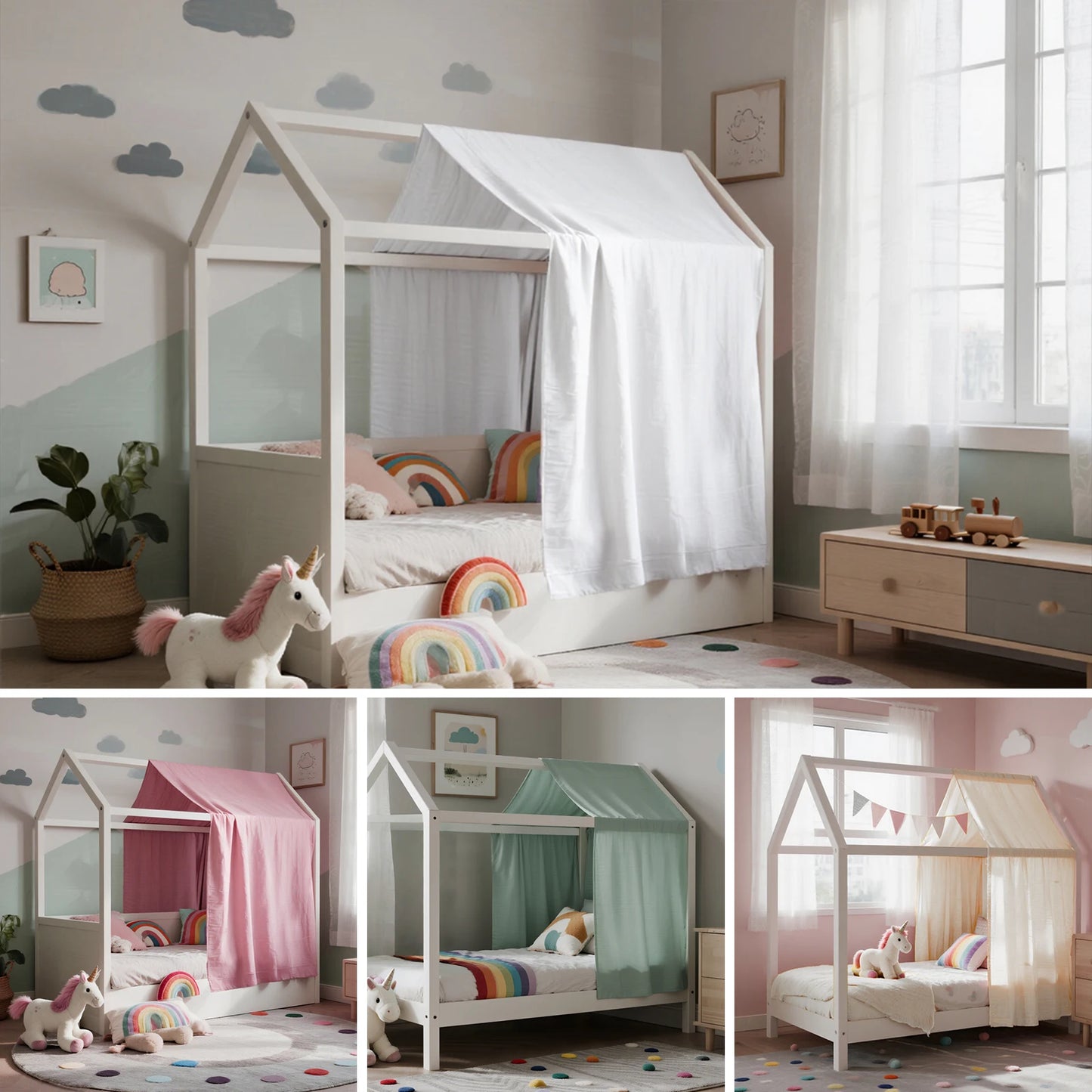 House Bed Canopy, Bed Canopy House Beds Made of Cotton Muslin, Fabric Canopy for House Canopy  Bed Children's Room Decoration