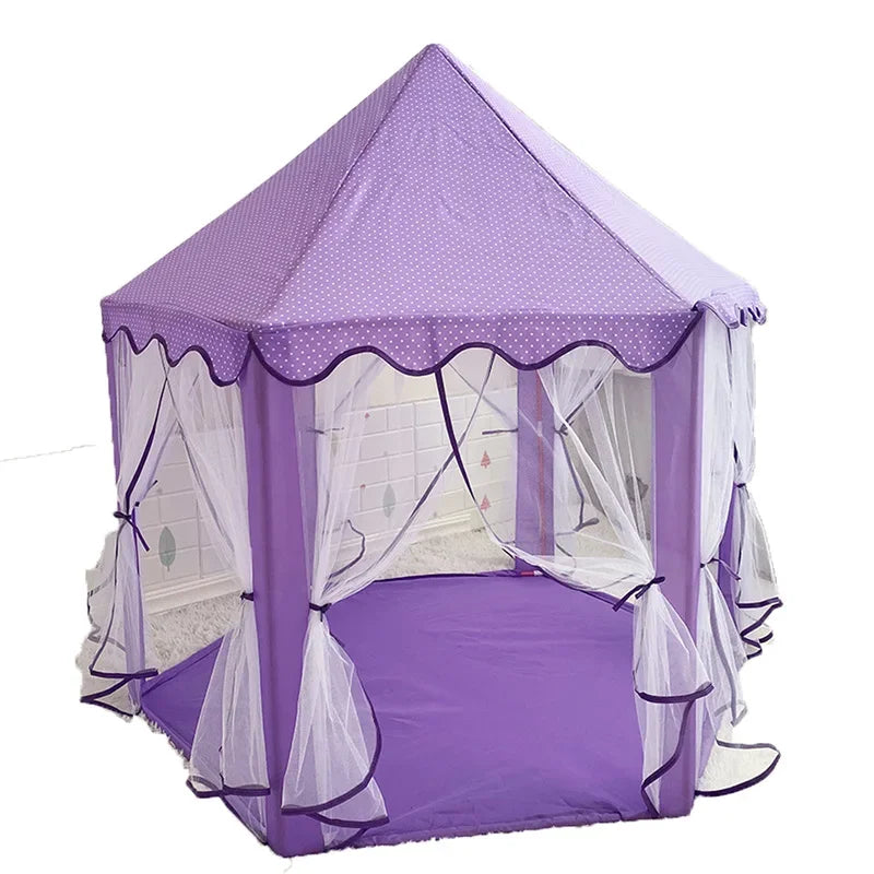 Tipi Lektält Prinsess – Rosa & Lila med Tillval: Ljusslinga, Flaggor & Ljusbollar