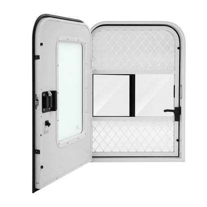 Aluminum RV Door with Mesh & Window, 26x36in White Lockable Teardrop Camper Door (Left Driver Side)