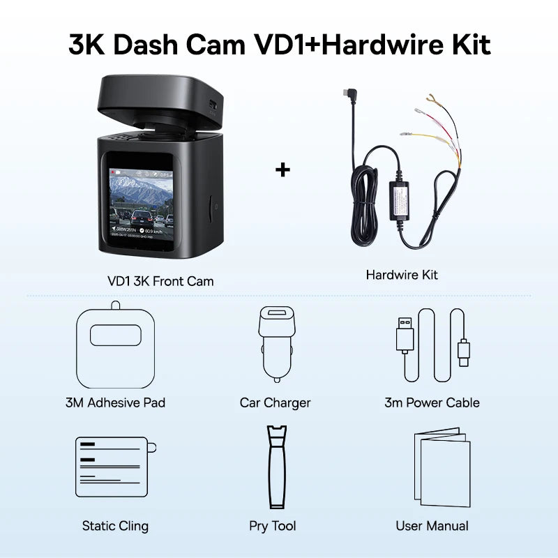 Baseus VD1 Dashcam 3K – Fram & Bak, GPS, WiFi, Parkeringsbevakning