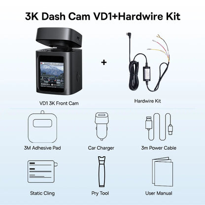 Baseus VD1 Dashcam 3K – Fram & Bak, GPS, WiFi, Parkeringsbevakning
