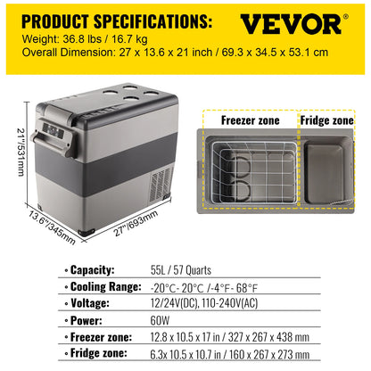 Succebuy 20/22/35/45/55L Car Refrigerator Mini Fridge Freezer Portable Compressor Cooler 12/24V DC 110-240V Ice Box for Camping