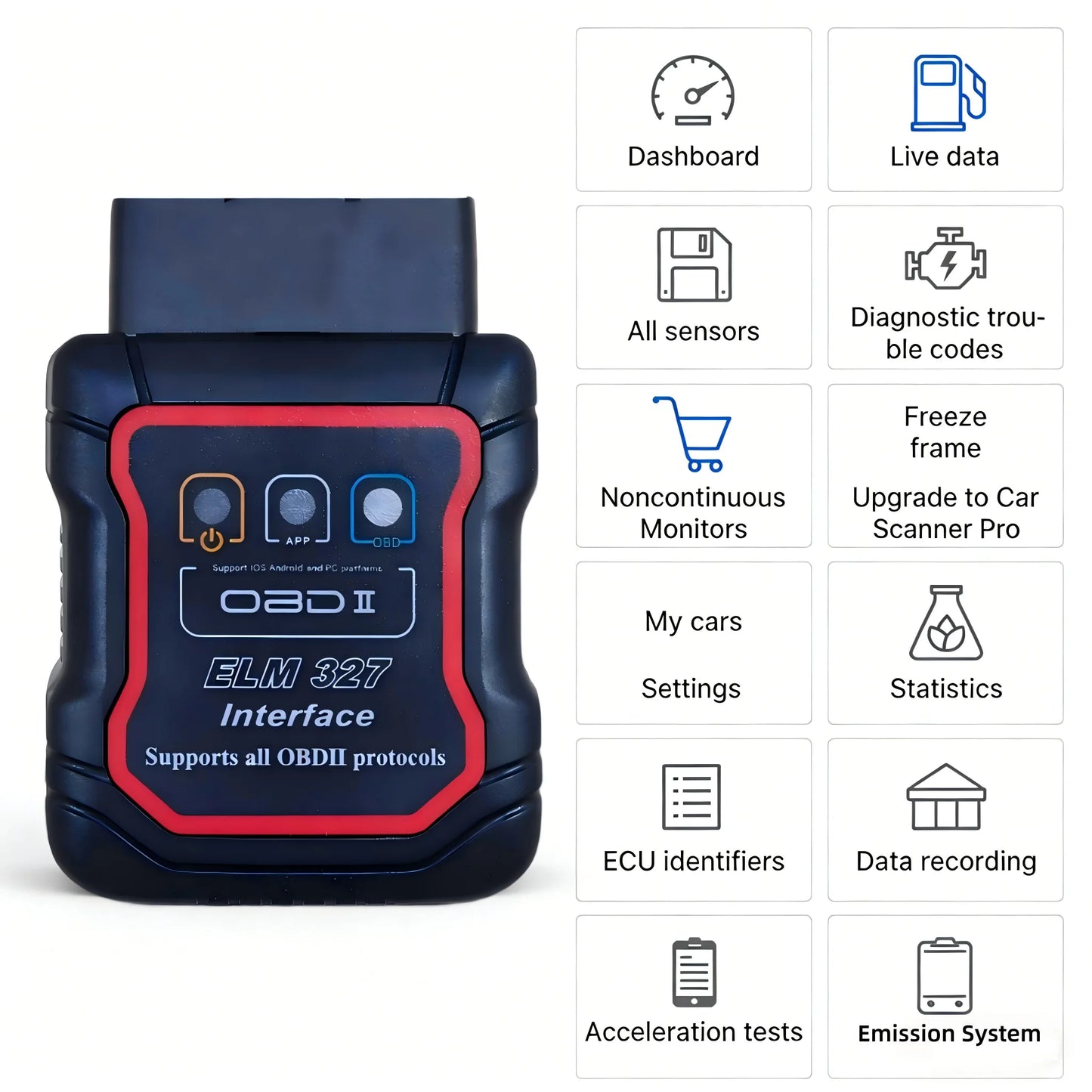 OBD2 Bluetooth 5.0 Scanner – Felkodsläsare för Android & iOS