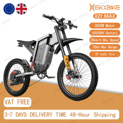 EKX X21 Max Electric Motorcycles 3000W Brushless Gearless Motors 60V30AH Lithium Battery Speed 85Kmh Adult Off Road Ebike