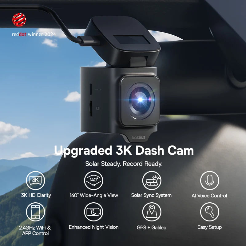 Baseus VD1 Dashcam 3K – Fram & Bak, GPS, WiFi, Parkeringsbevakning