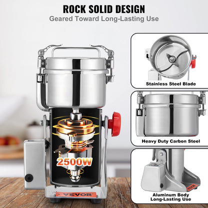 SucceBuy 150-2500g Electric Grain Mill Grinder Commercial Swing Spice Grinders for Dry Herbs Grains Spices Cereals Coffee Corn
