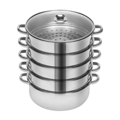 32CM Stainless Steel Steamer Pot 5-Tier Large Steaming Pot Cookware w/Lid & Handle for Vegetable, Dumpling,  Stock, Sauce