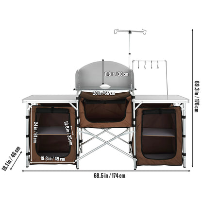 Hopfällbart Campingköksbord i Aluminium – Förvaring & BBQ