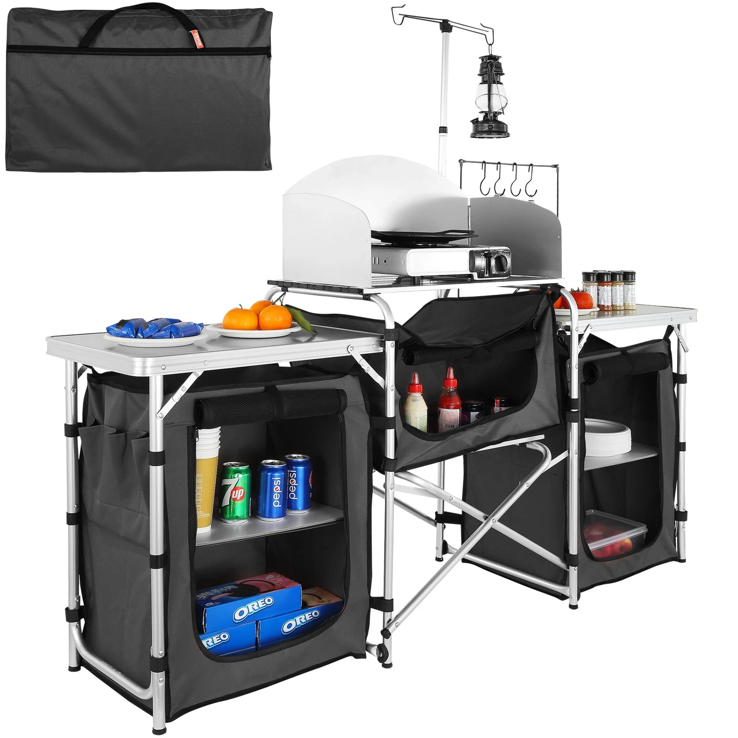 Hopfällbart Campingköksbord i Aluminium – Förvaring & BBQ