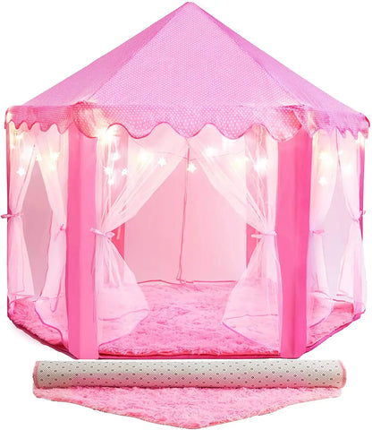 Tipi Lektält Prinsess – Rosa & Lila med Tillval: Ljusslinga, Flaggor & Ljusbollar