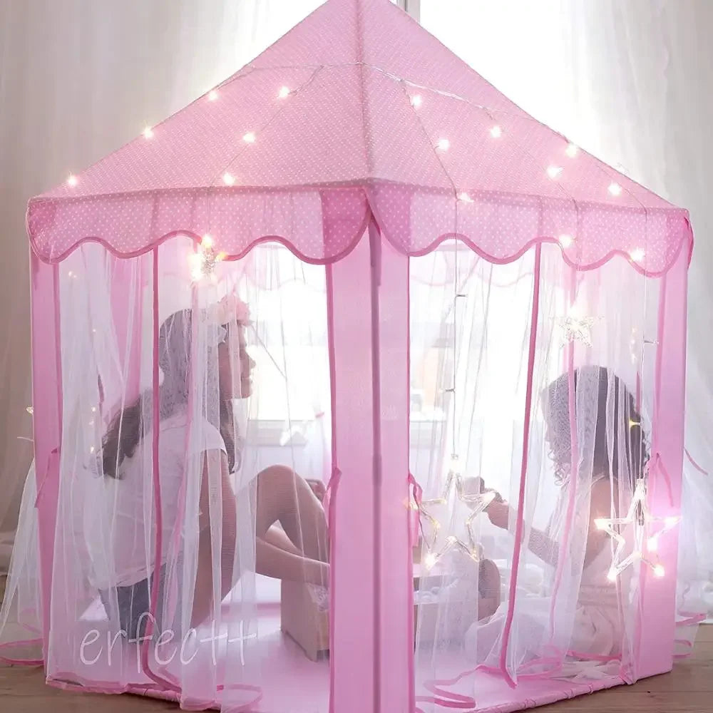 Tipi Lektält Prinsess – Rosa & Lila med Tillval: Ljusslinga, Flaggor & Ljusbollar