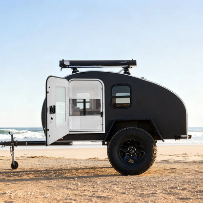 Aluminum RV Door with Mesh & Window, 26x36in White Lockable Teardrop Camper Door (Left Driver Side)