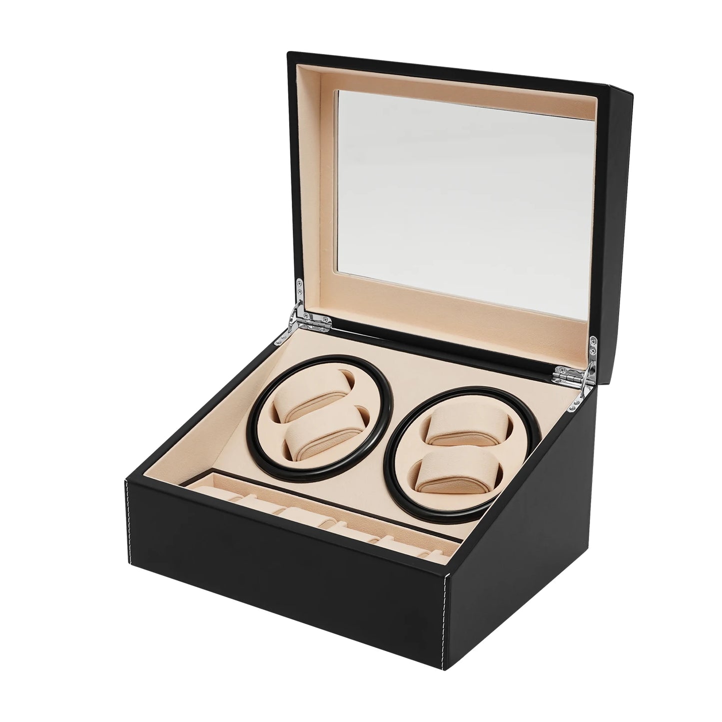 4+6 Automatic Watch Winder Display Box PU Leather Watches Shaker Watch Jewelry Storage Box Watch Case, Black/Brown