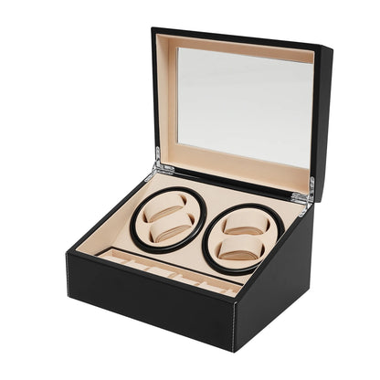 4+6 Automatic Watch Winder Display Box PU Leather Watches Shaker Watch Jewelry Storage Box Watch Case, Black/Brown