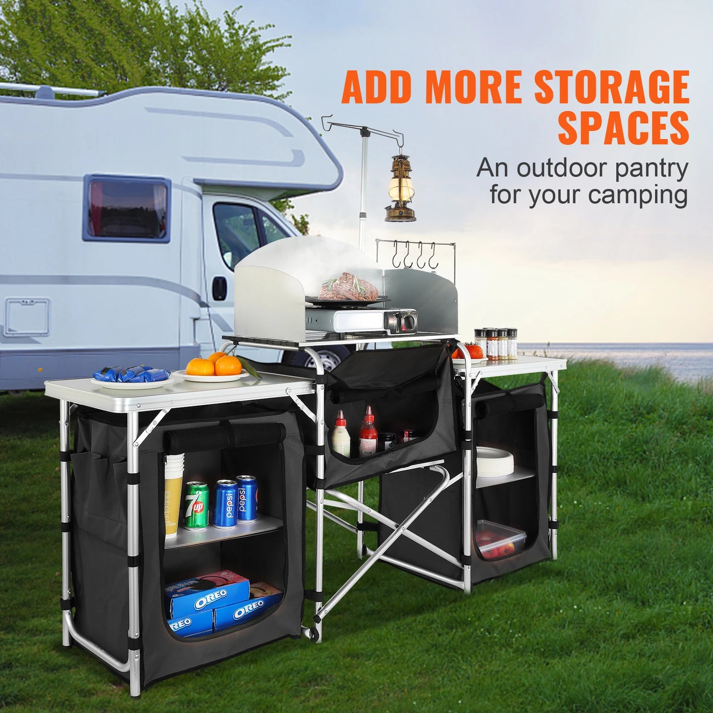 Hopfällbart Campingköksbord i Aluminium – Förvaring & BBQ