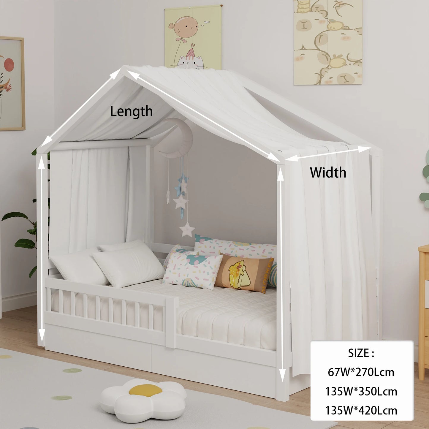 House Bed Canopy, Bed Canopy House Beds Made of Cotton Muslin, Fabric Canopy for House Canopy  Bed Children's Room Decoration
