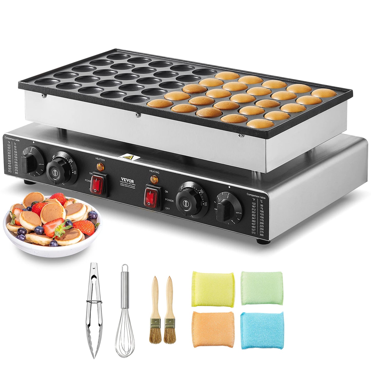 SucceBuy 50Pcs Mini Dutch Pancake Maker Dorayaki Baker Machine Commercial Non-stick Waffle Maker Dual Temp & Time Control