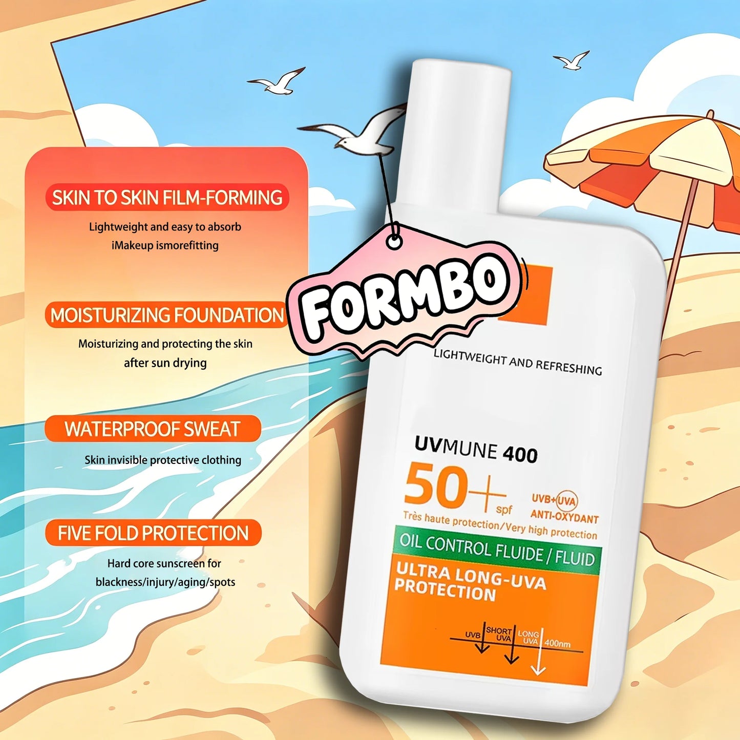 Solskydd SPF50+ – Lätt & Icke-fettande för Ansikte & Kropp
